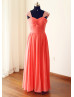 Beaded Coral Red Chiffon Corset Back Trendy Bridesmaid Dress